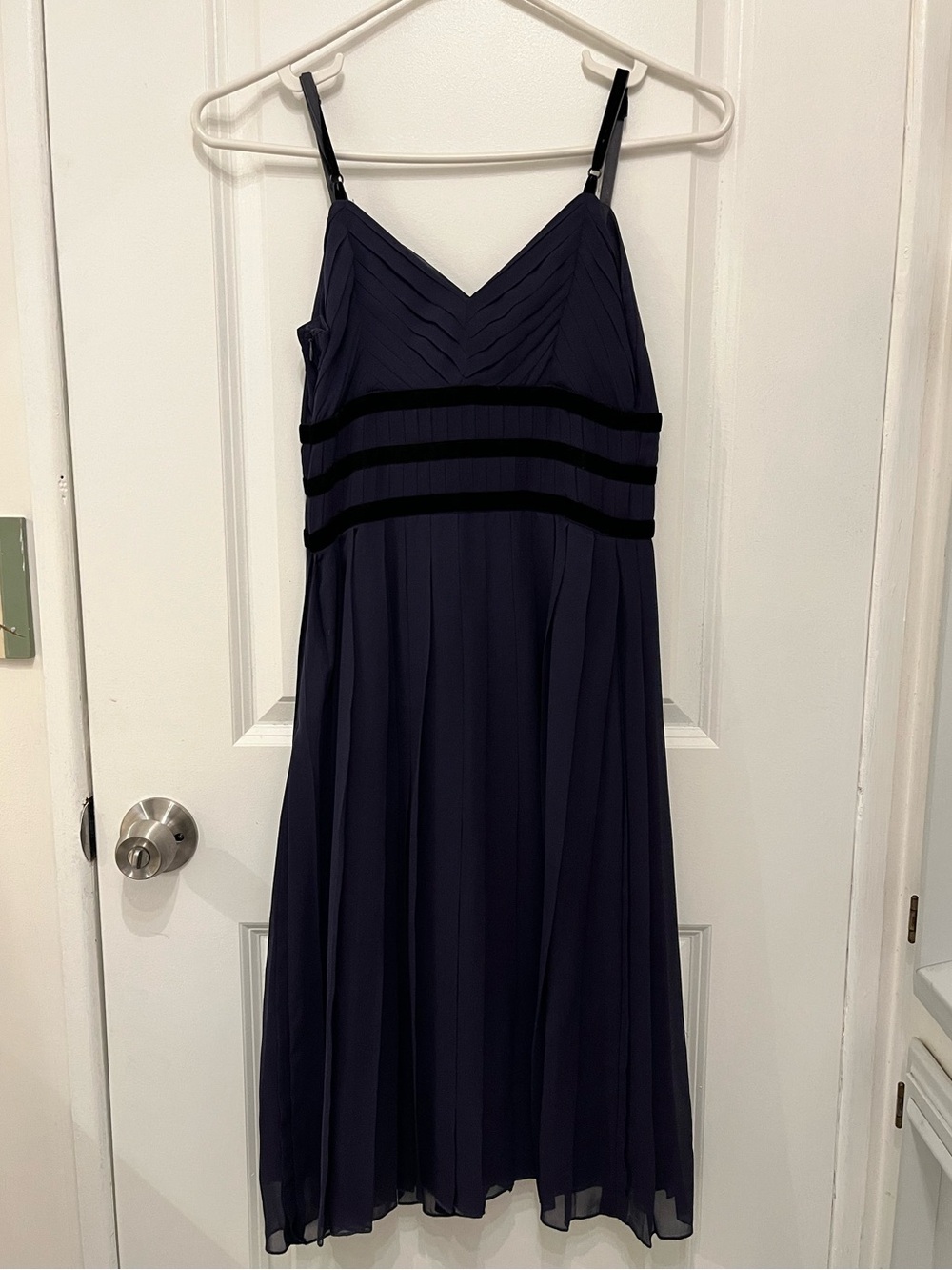 WD.NY Navy Midi Dress with Black Velvet Details